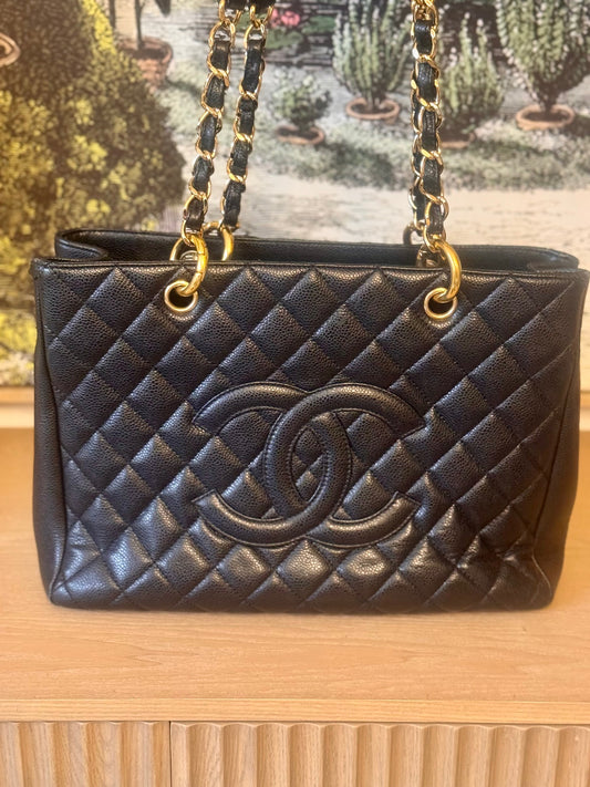 pre owned Chanel Grand Shopping Tote CC Caviar Bag