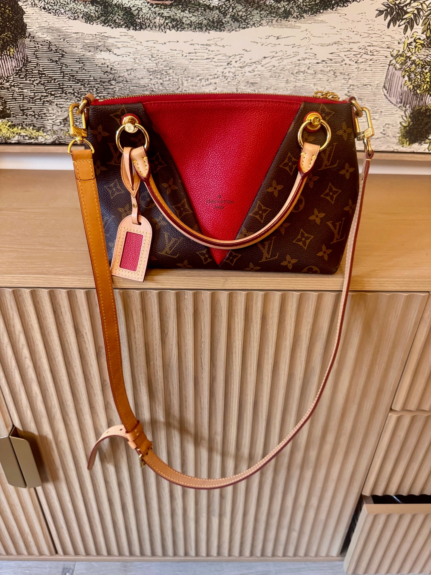 preowned Louis Vuitton V Monogram PM Tote bag with long detachable shoulder strap