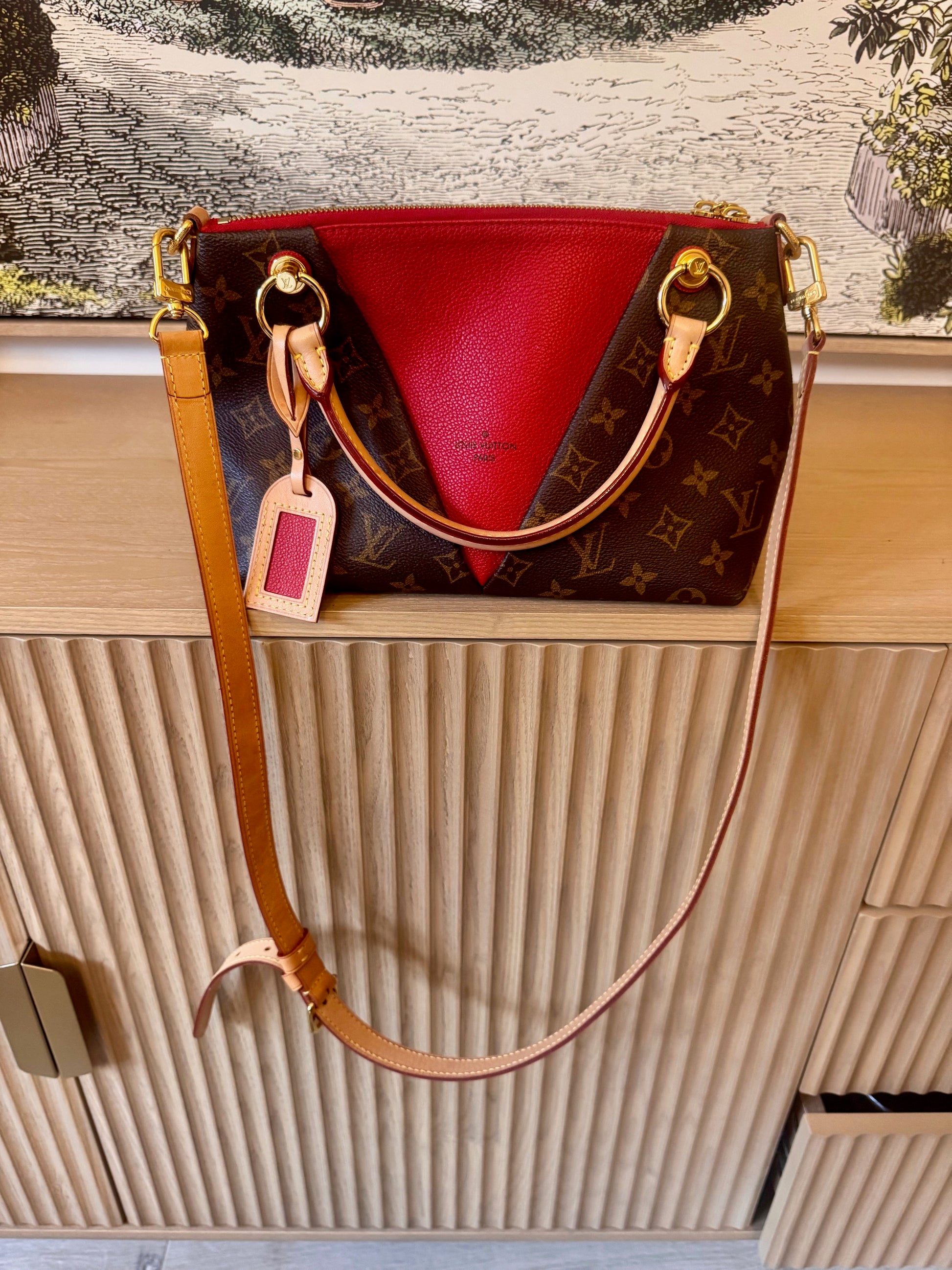 preowned Louis Vuitton V Monogram PM Tote bag with long detachable shoulder strap