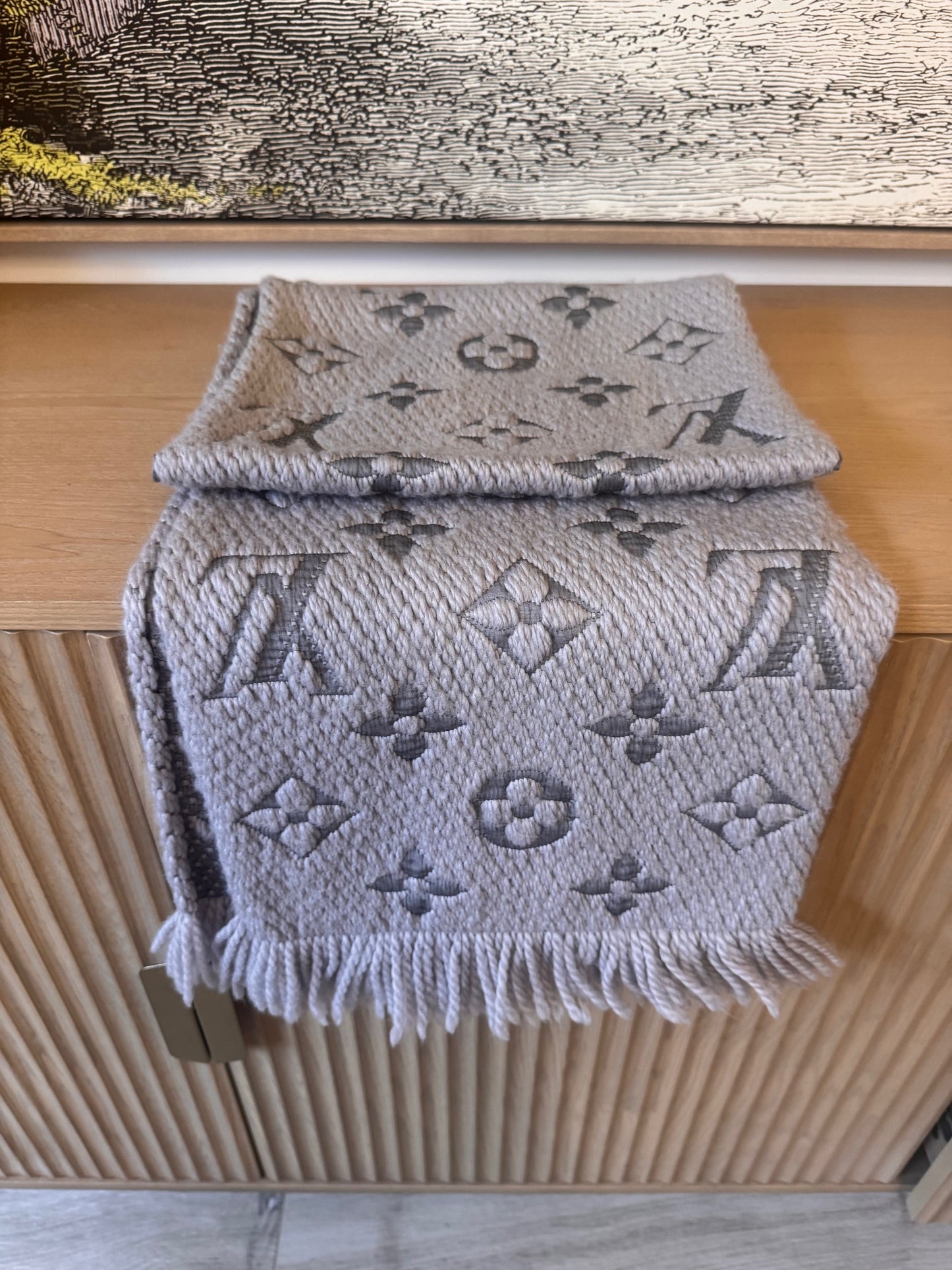 pre owned Louis Vuitton Grey Monogram Wool Silk Scarf