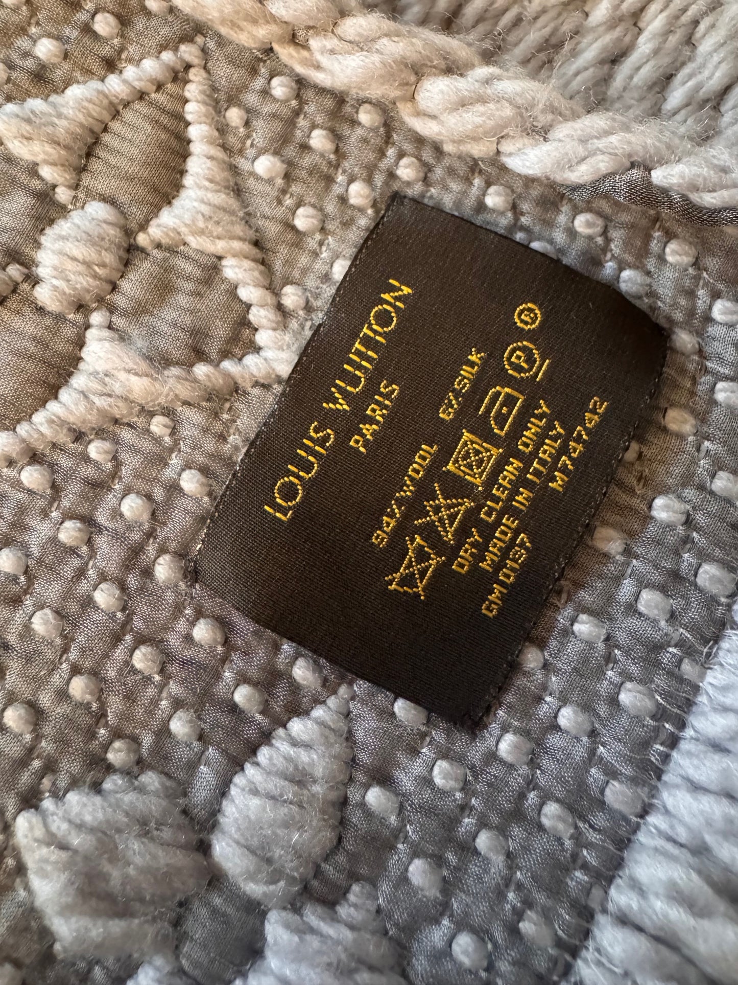 Louis Vuitton Grey Monogram Wool Silk Scarf