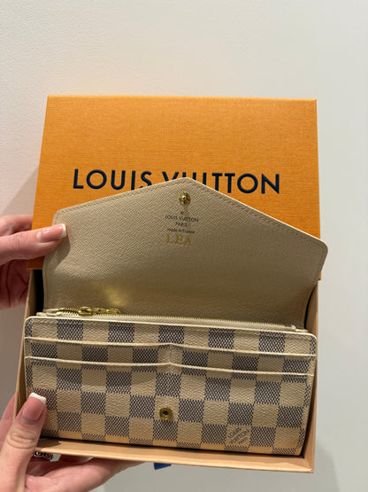 preloved Louis Vuitton Sarah Damier Azur Wallet opened in box