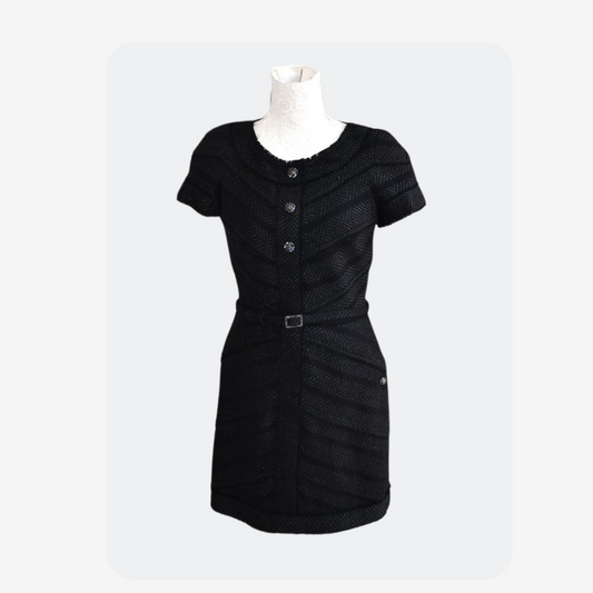 preowned Chanel Black Lurex Tweed Mini Dress