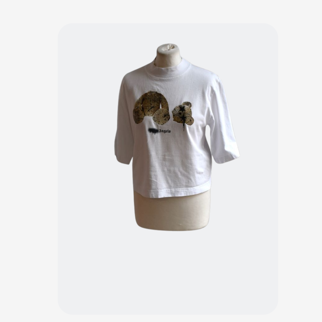 Palm Angels White  Sprayed Bear Cropped  T shirt (8)