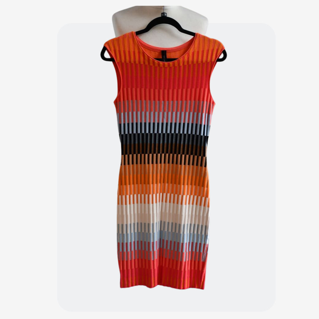 Marc Cain Stripes Sleeveless Coral Orange Fitted