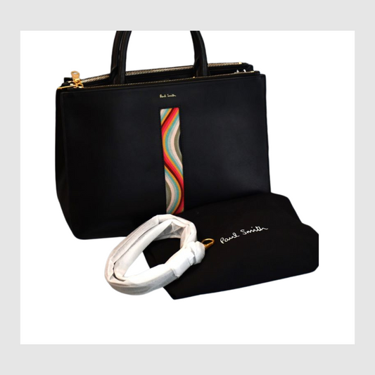 preowned Paul Smith Black Leather Swirl Print Bag