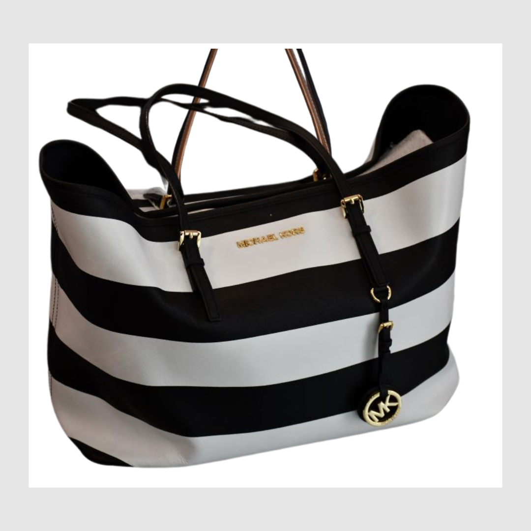 Michael Kors Black and White Stripe Tote Bag