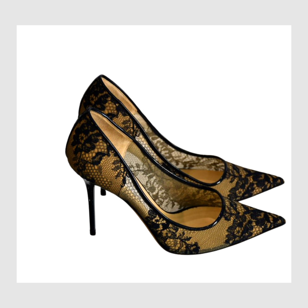 preowned Jimmy Choo Abel Sheer Floral Lace Stilettos 