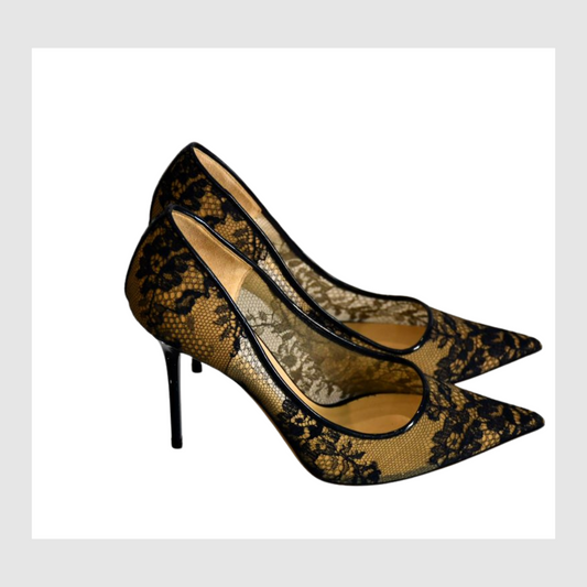 preowned Jimmy Choo Abel Sheer Floral Lace Stilettos 