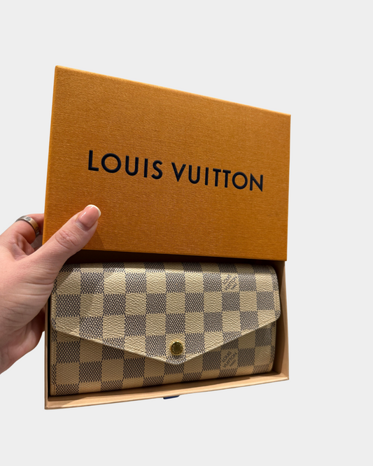 preowned Louis Vuitton Sarah Damier Azur Wallet in box