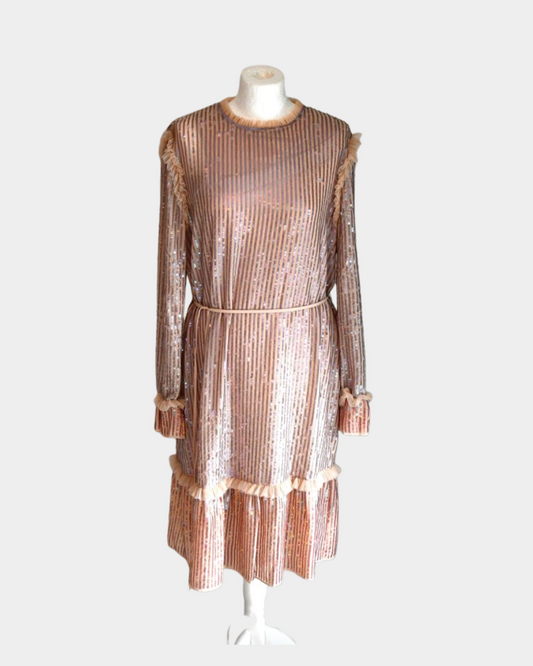 pre owned Needle and Thread Sequinned shimmer pink Dress 