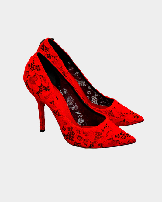 Dolce & Gabbana Decollette Pizzo Rosso Red Shoes (5)