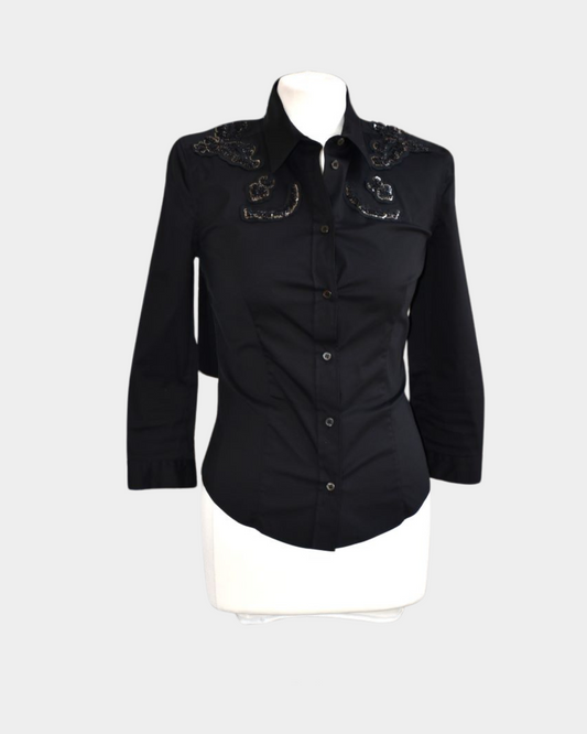 Prada Black Cotton Mix Embellished Blouse (8)