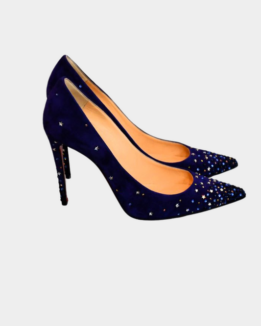 Louboutin Gravitanito 100 Veau Velours Blue Shoe (5.5)