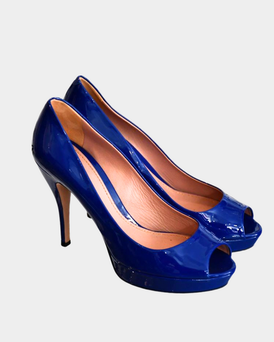 Gucci Vernice Crystal Cobalt Blue Patent Leather Shoes (6)