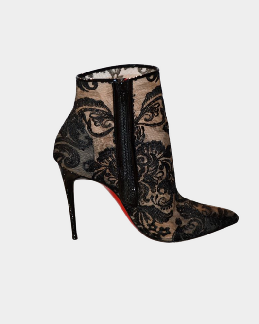 preloved Louboutin Lace Black Gypsy Bootie 100 Ankle Boots 