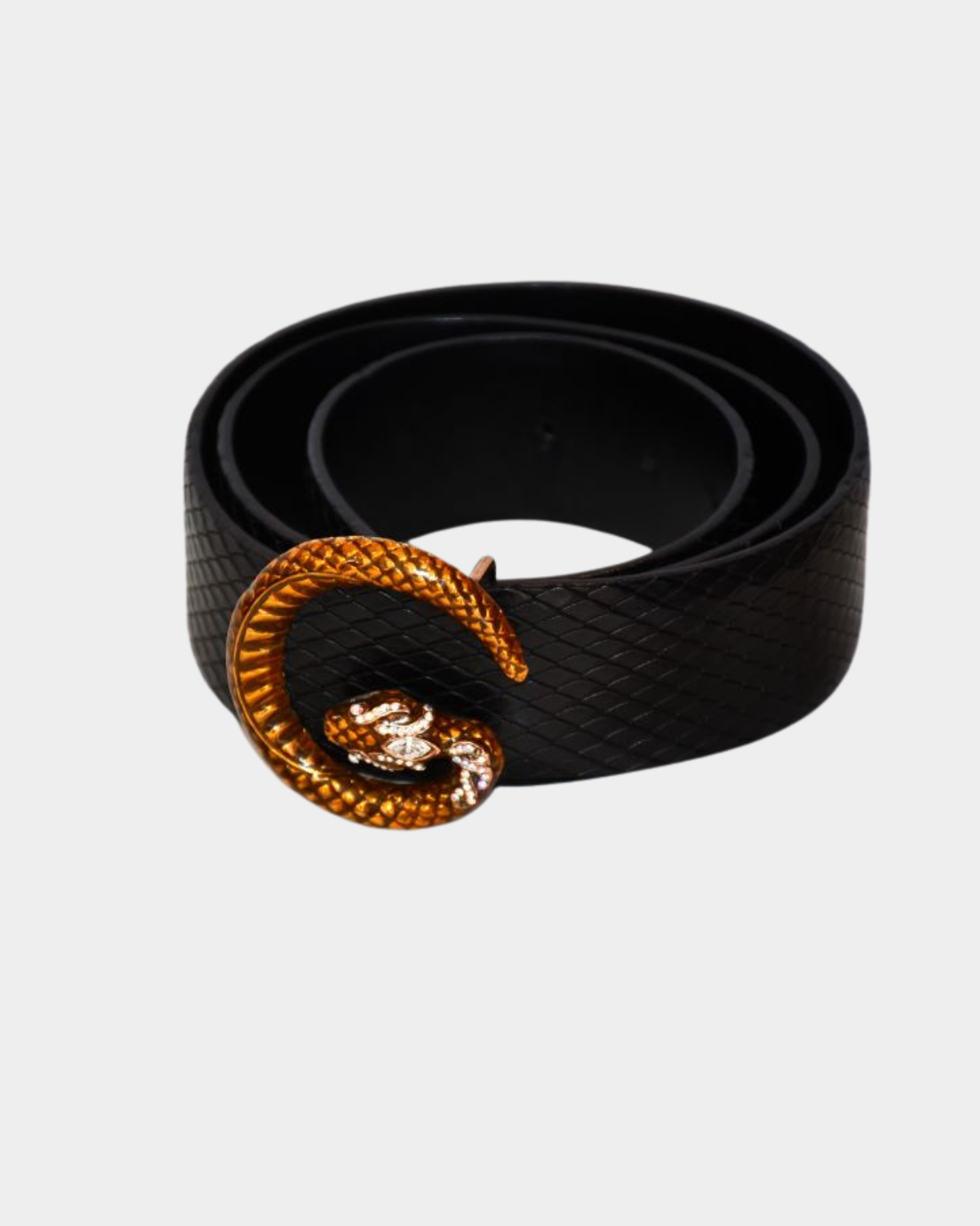 preowned Gucci Black Snakeskin Leather G Serpent Buckle Belt