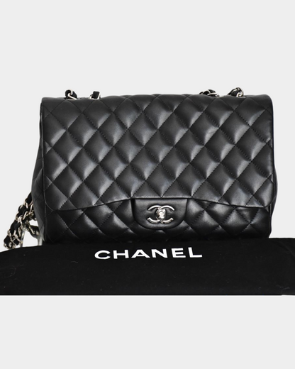 preowned Chanel Jumbo Classic Lambskin Leather Bag with dustbag