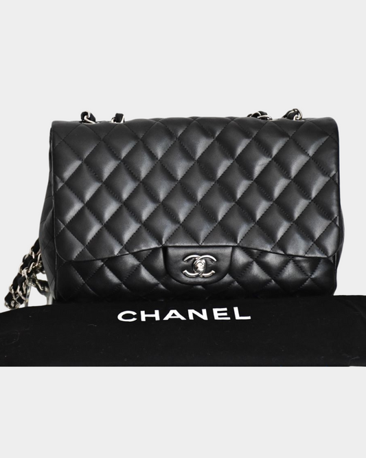 preowned Chanel Jumbo Classic Lambskin Leather Bag with dustbag