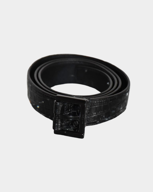 pre owned St Laurent Black Leather Crocodile Effect Belt