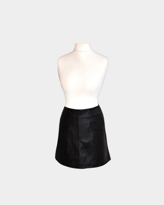 preowned Whistles brand new with tags black leather mini skirt